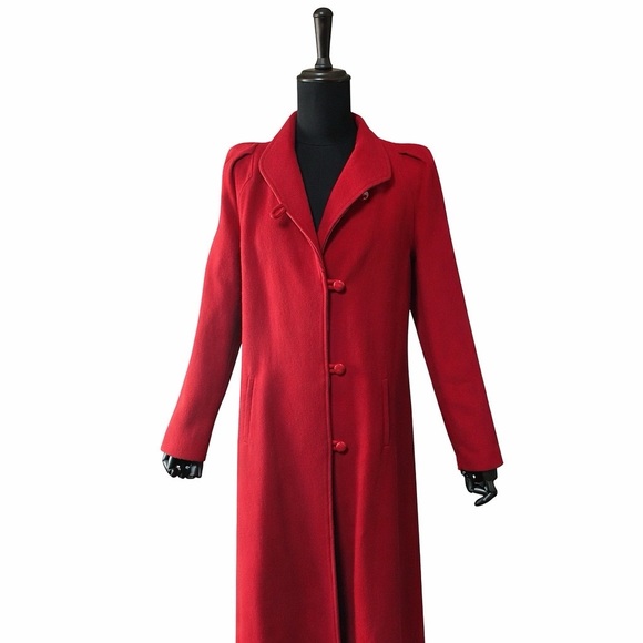 Beau Brem Jackets & Blazers - Vintage Beau Brem Red Winter Wool High Neck Maxi Coat Peacoat Womens sz 18T Loop